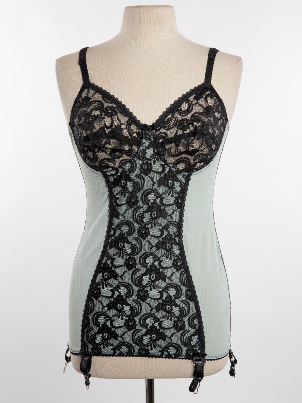 Stockings & Romance Women's Girdle Baby Blue with Black Lace - Large